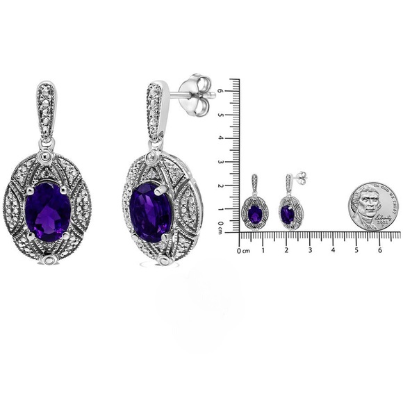 Haus of Brilliance Sterling Silver Diamond Accent and Amethyst Stud Earrings - Picture 4 of 5